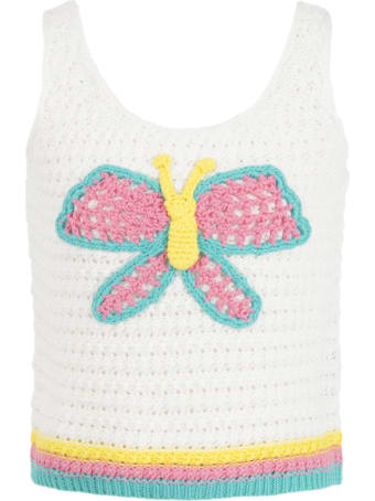 Stella McCartney White Tank Top For Girl With Butterflay