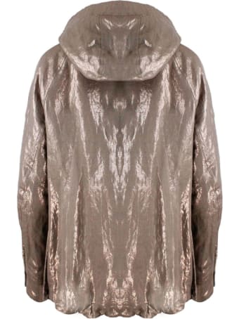 Brunello Cucinelli Bronze Laminated Linen Hooded Jacket