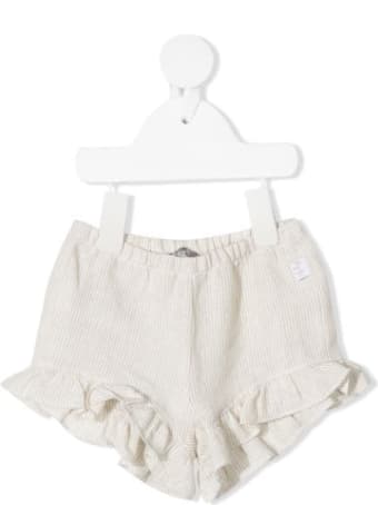 Il Gufo Newborn Beige Striped Pure Linen Shorts With Ruffles