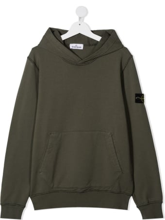 Stone Island Junior Dark Green Jersey Hoodie With Patch Logo