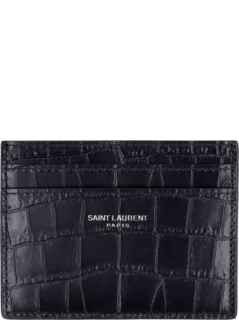 Saint Laurent Croco-print Leather Card Holder