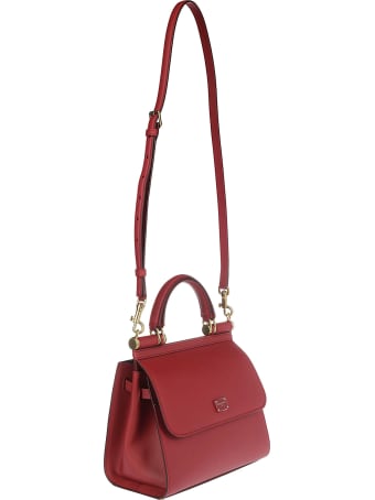 Dolce & Gabbana Red Leather Sicily Small Tote Bag