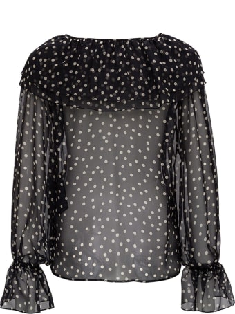 Saint Laurent Polka Dot Silk Shirt With Ruffle Detail