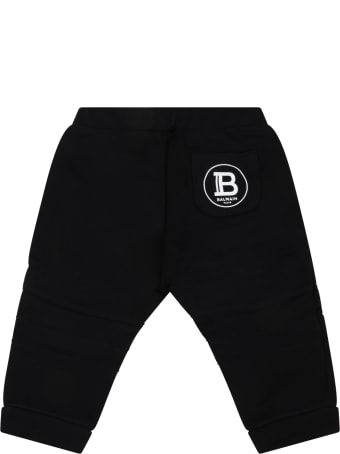 Balmain Black Sweatpants For Kids With Logo