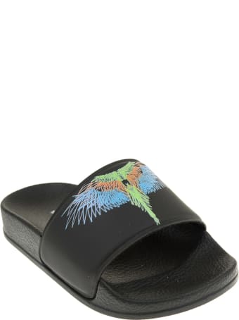 Marcelo Burlon Black Kid Slippers With Multicolored Wings Print