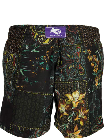 Etro Paisley/floral Print Logo Swimming Shorts