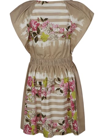 Alberta Ferretti Floral Print Stripe Detail Dress