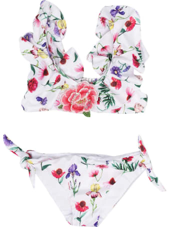 Monnalisa 2-piece White And Pink Swimsuit