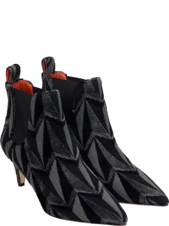 Bams High Heels Ankle Boots In Black Fabric