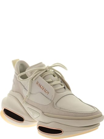 Balmain White Leather And Suede B-bold Low-top Sneakers