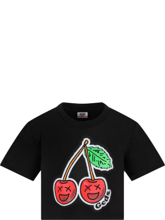 GCDS Mini Black T-shirt For Girl With Cherry