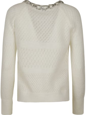 Blumarine Crystal Neckline Woven Sweater