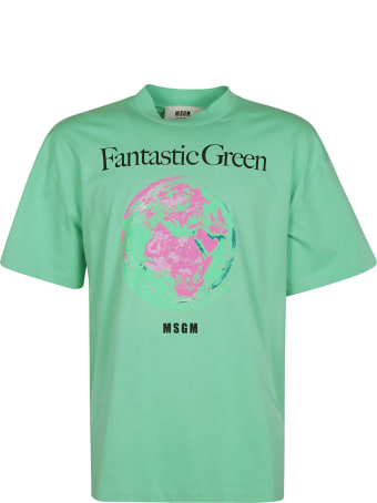 MSGM Fantastic Green Earth Print T-shirt