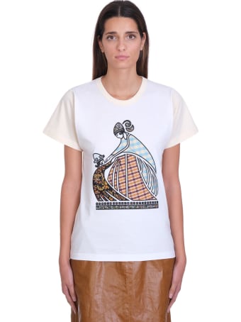 Lanvin Patchwork Mother And Child Logo T-shirt In Beige Cotton