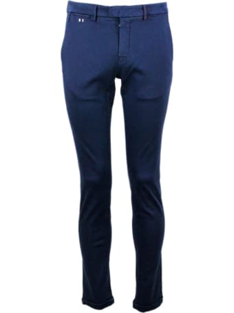 Sartoria Tramarossa Luis Slim Trousers In Stretch Cotton Gabardine With America Pockets With Sartorial Stitching