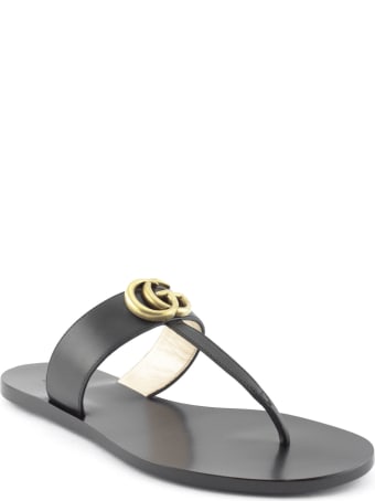 Gucci Black Leather Thong Sandal