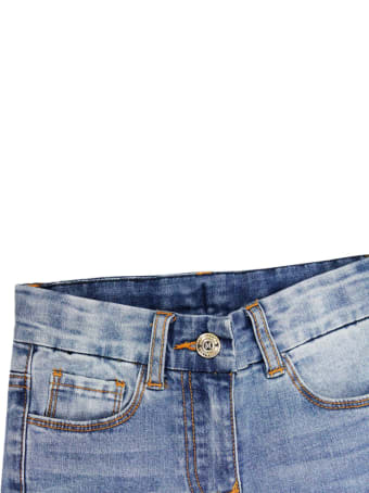 Monnalisa 5-pocket Trousers In Degradé Denim With Embroidery
