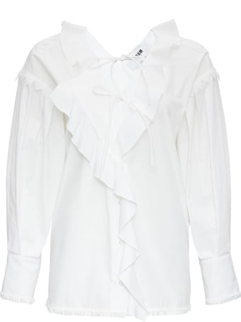 MSGM White Cotton Blouse With Ruffles Detail