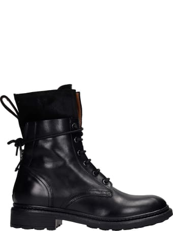 Julie Dee Combat Boots In Black Suede And Leather