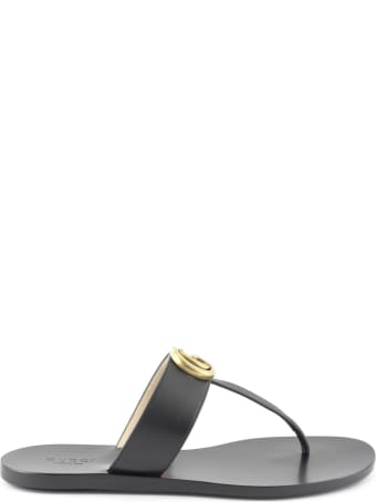 Gucci Black Leather Thong Sandal
