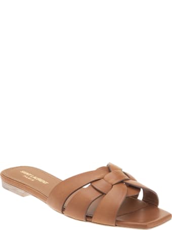 Saint Laurent Flat Brown Tribute Sandal