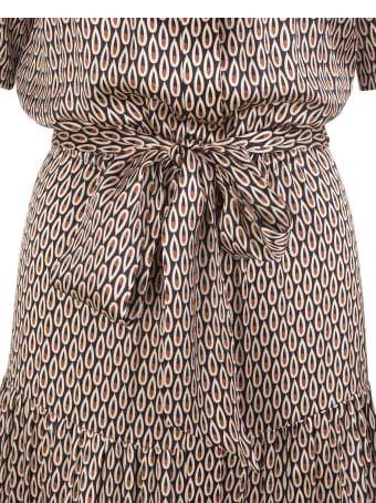 Kiton Black/beige/orange Silk Geometric-print Silk Dress