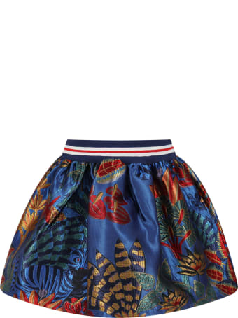 Stella Jean Blue Skirt For Girl With Flowers