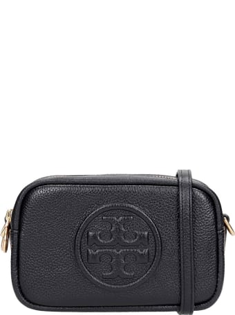Tory Burch Perry Bombe Clutch In Black Leather