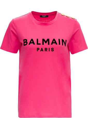 Balmain Ss 3 Btn Flocked Logo T-shirt