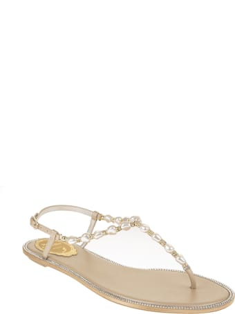 René Caovilla Cecile Flat Sandal In Beige Leather