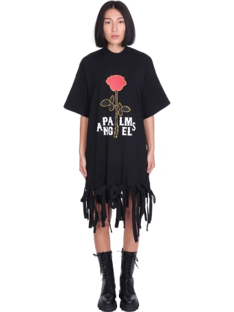 Palm Angels Rose Knots Dress In Black Cotton