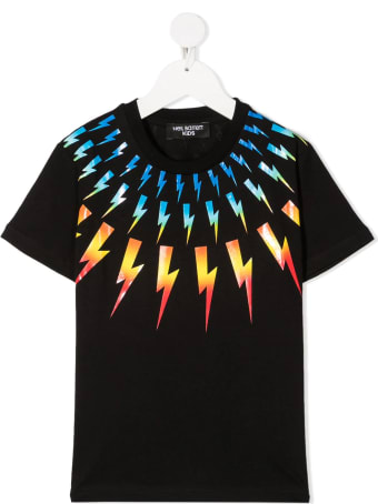 Neil Barrett Kid Black And Multicolored Fair-isle Thunderbolt T-shirt