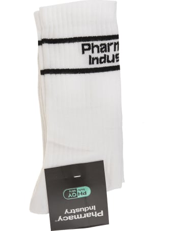 Pharmacy Industry White Man Socks With Black Framed Logo