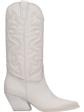 Elena Iachi Texan Boots In White Leather