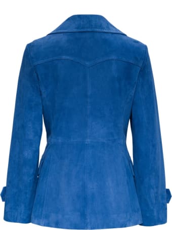 Alberta Ferretti Double-breasted Jacket In Blue Suede Leather
