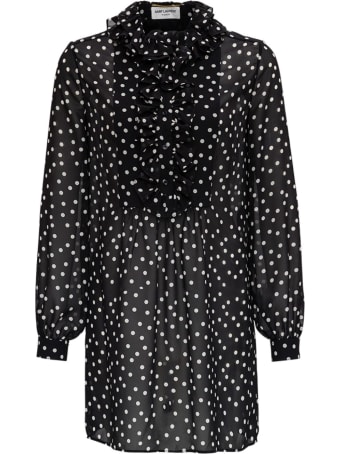 Saint Laurent Dotted Print See-through Blouse