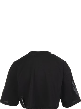 Vision of Super Black Cropped Woman T-shirt With Glitter Black Flame