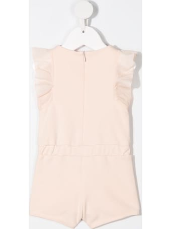 Chloé Pink Cotton Romper With Ruffles Detail And Logo