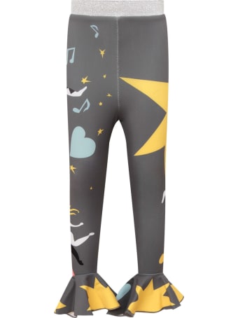 Raspberry Plum Grey Leggings For Girl With Colorful Prints