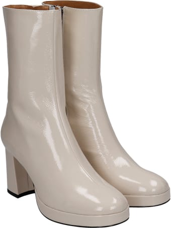 Bibi Lou High Heels Ankle Boots In Beige Patent Leather
