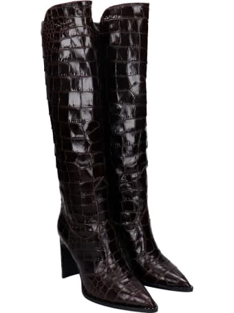 Kate Cate High Heels Boots In Brown Leather
