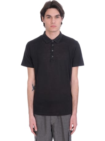 120% Lino Polo In Black Linen