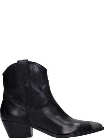 Julie Dee Texan Ankle Boots In Black Leather