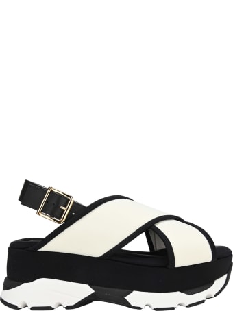 Marni White Wedge Sandal In Technical Fabric