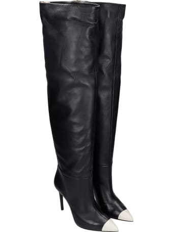 Grey Mer High Heels Ankle Boots In Black Leather