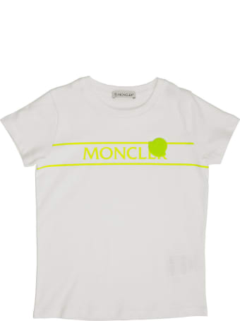 Moncler Cotton T-shirt With Fluo Logo White/ Yellow