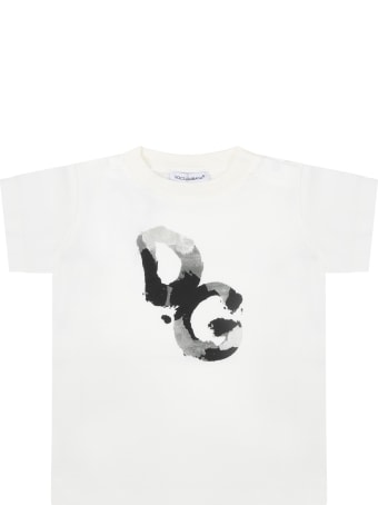 Dolce & Gabbana White T-shirt For Babykids With Logo