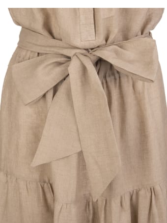 Kiton White/beige/black Linen Sleeveless Tiered Maxi Dress