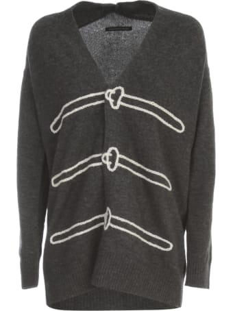 Y's M Trick Art Long Cardigan W/ribbed Bottom And Wrists