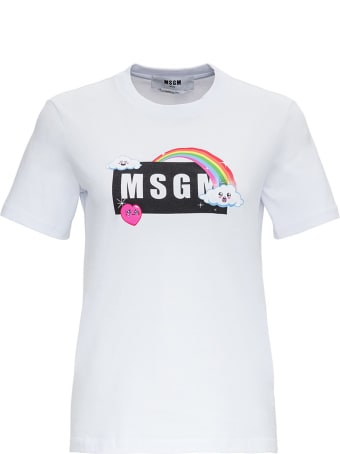 MSGM Jersey T-shirt With Raimbow Logo Print